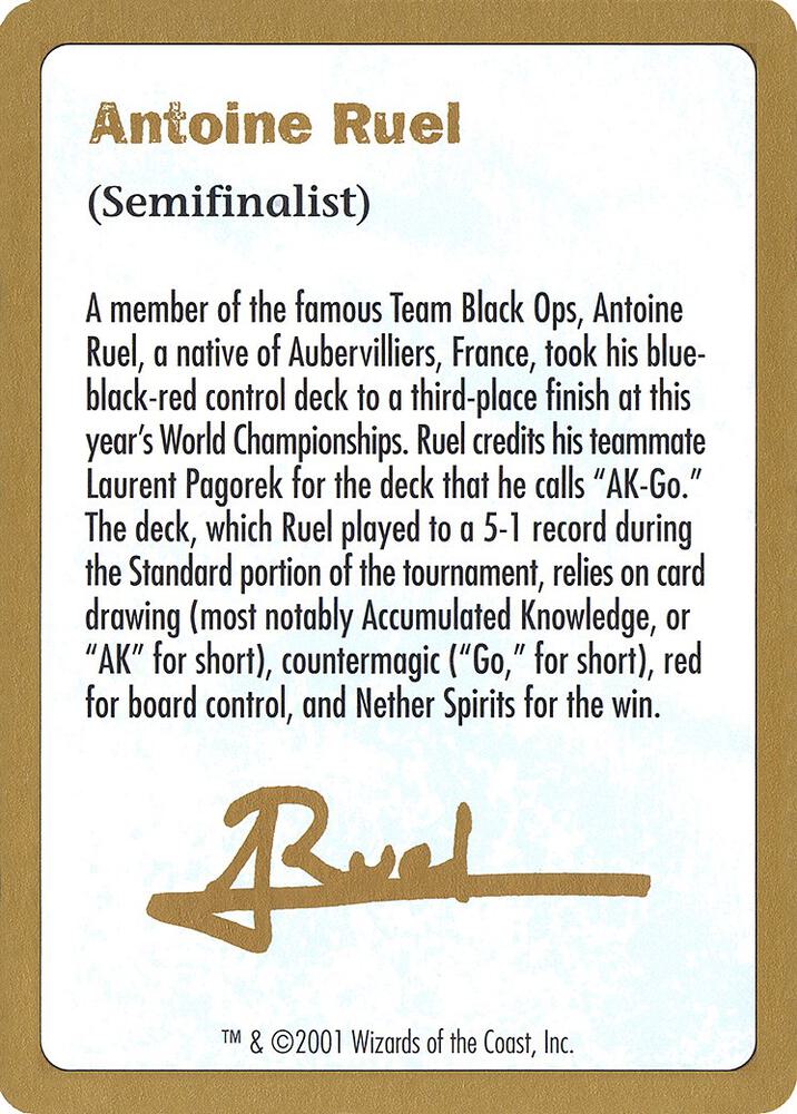 2001 Antoine Ruel Biography Card card from World Championship Decks