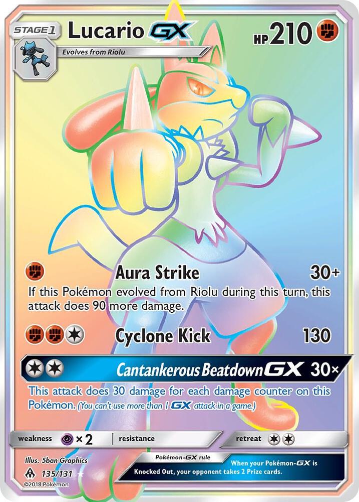 Lucario GX (Secret) 135/131 card from SM - Forbidden Light