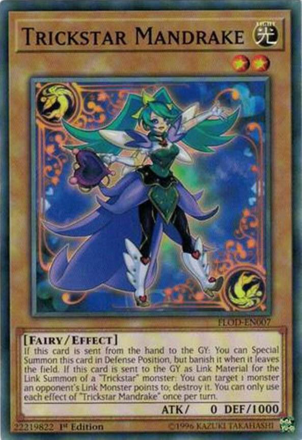 Trickstar Mandrake FLOD-EN007 card from Flames of Destruction