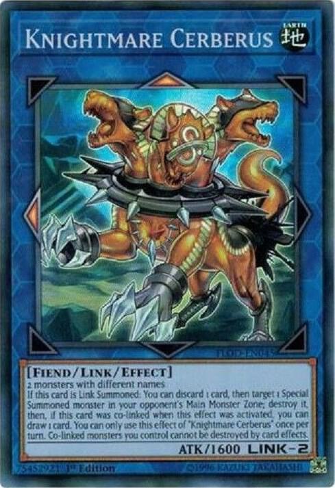 Knightmare Cerberus FLOD-EN045 card from Flames of Destruction