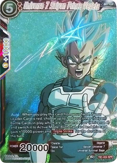 Universe 7 Saiyan Prince Vegeta (SPR) TB1-004 card from Tournament of Power