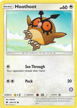Hoothoot (1) 106/147 card from SM Trainer Kit: Alolan Sandslash & Alolan Ninetales