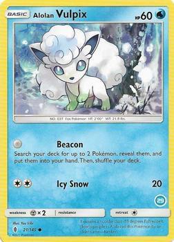 Alolan Vulpix (29) 21/145 card from SM Trainer Kit: Alolan Sandslash & Alolan Ninetales