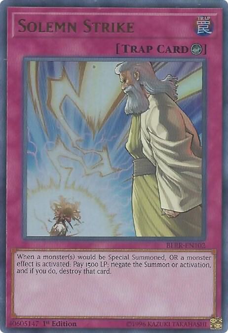 Solemn Strike BLRR-EN102 card from Battles of Legend: Relentless Revenge