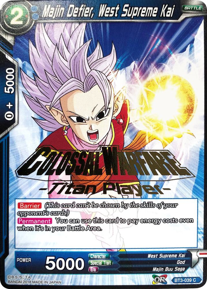 Majin Defier, West Supreme Kai (Titan Player Stamped) BT3-039 card from Tournament Promotion Cards
