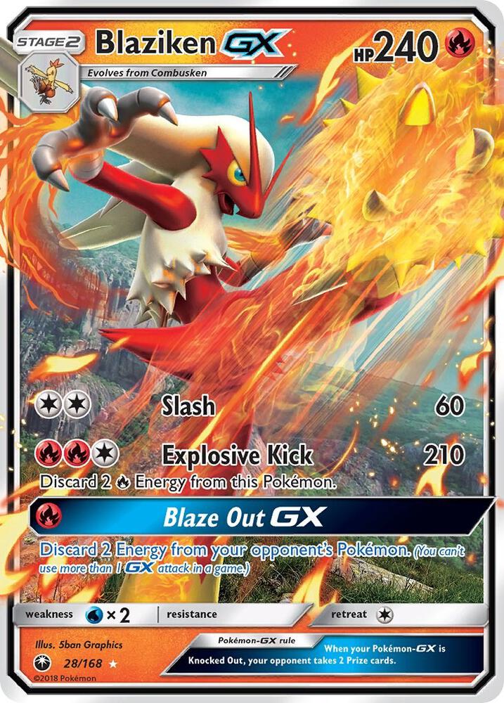 Blaziken GX 28/168 card from SM - Celestial Storm