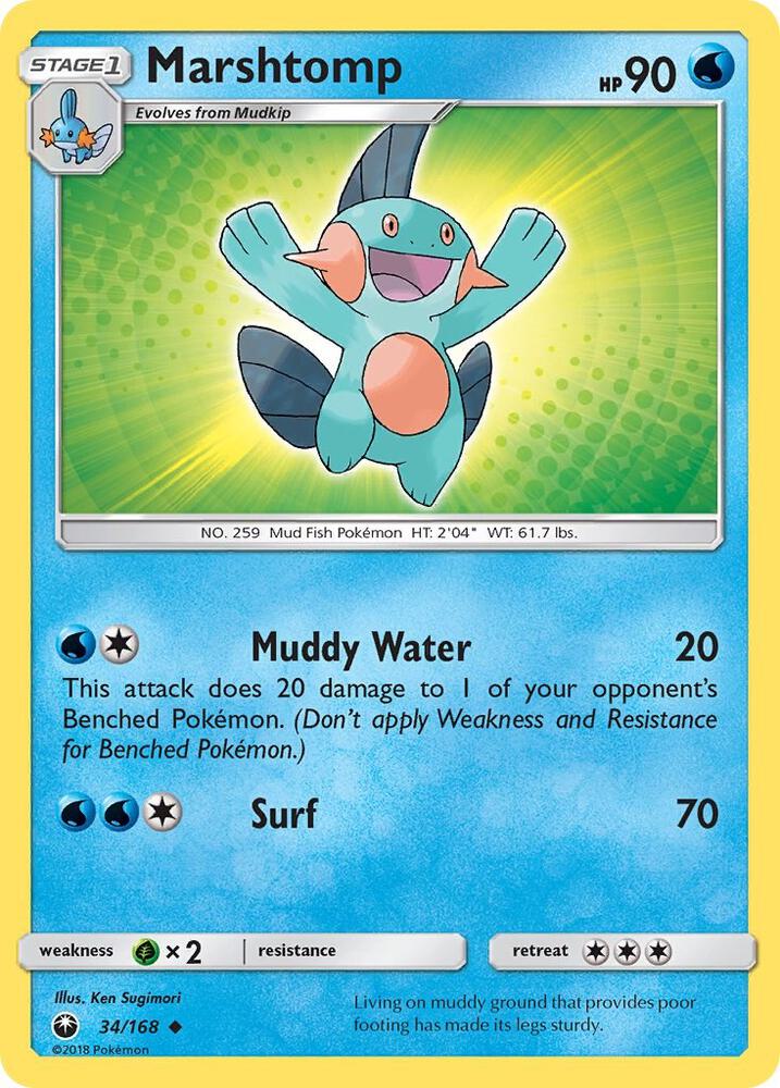 Marshtomp 34/168 card from SM - Celestial Storm