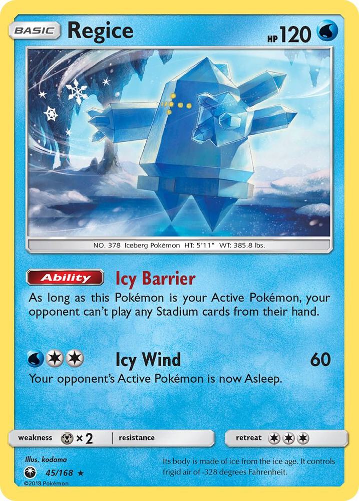 Regice 45/168 card from SM - Celestial Storm