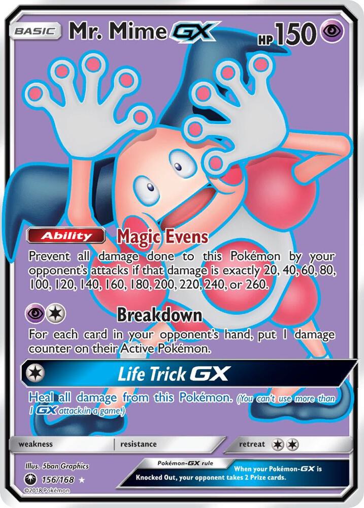 Mr. Mime GX (Full Art) 156/168 card from SM - Celestial Storm