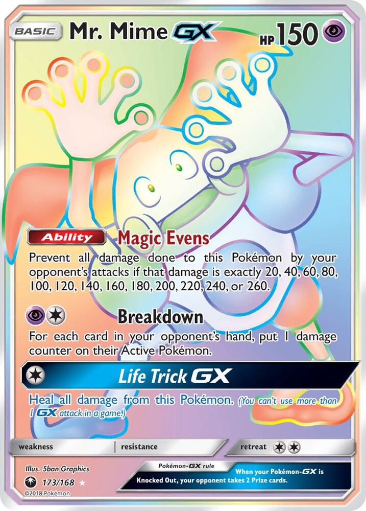 Mr. Mime GX (Secret) 173/168 card from SM - Celestial Storm