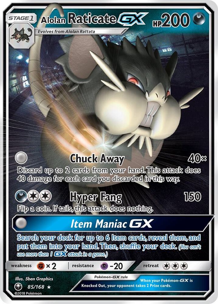 Alolan Raticate GX 85/168 card from SM - Celestial Storm