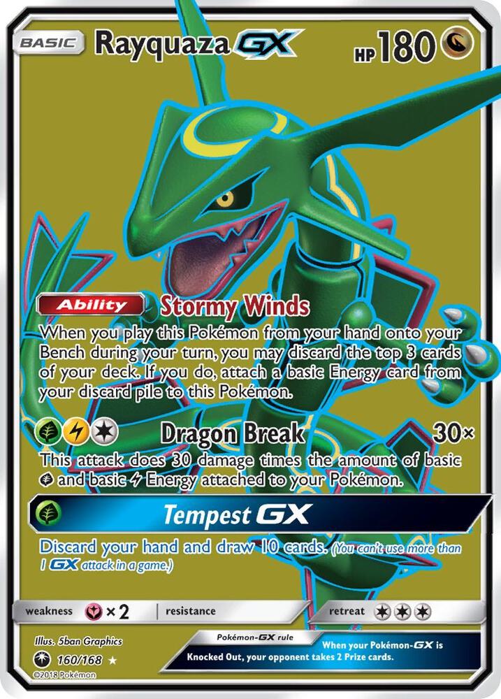 Rayquaza GX (Full Art) 160/168 card from SM - Celestial Storm