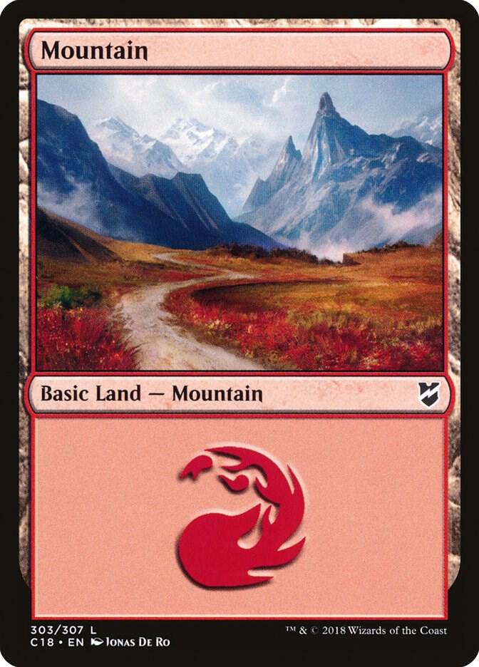 Mountain 303 card from Commander 2018