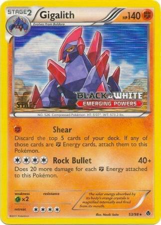 Gigalith 53/98 (Prerelease) [Staff] card from Black and White Promos