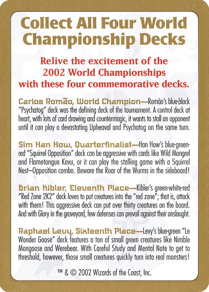 2002 World Championship Advertisement Card card from World Championship Decks