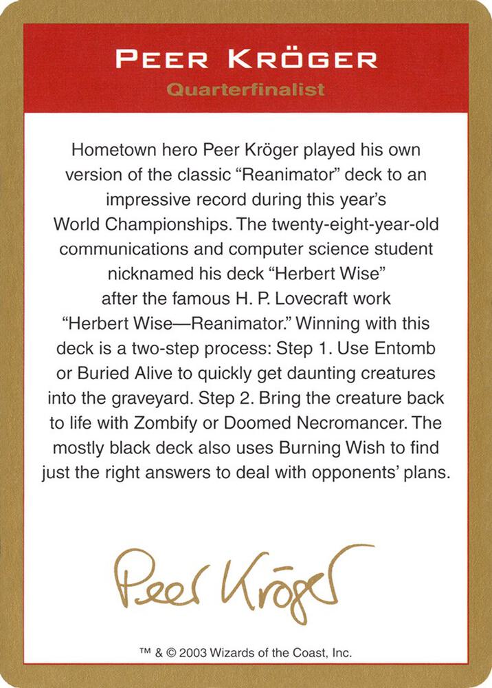 2003 Peer Kroger Biography Card card from World Championship Decks