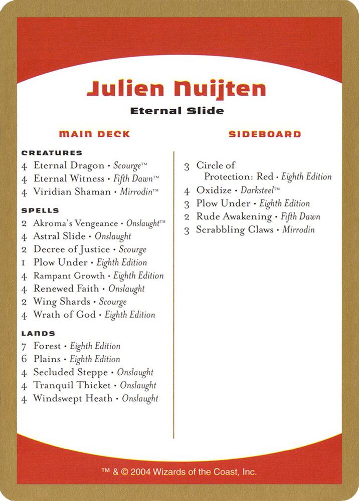 2004 Julien Nuijten Decklist Card card from World Championship Decks