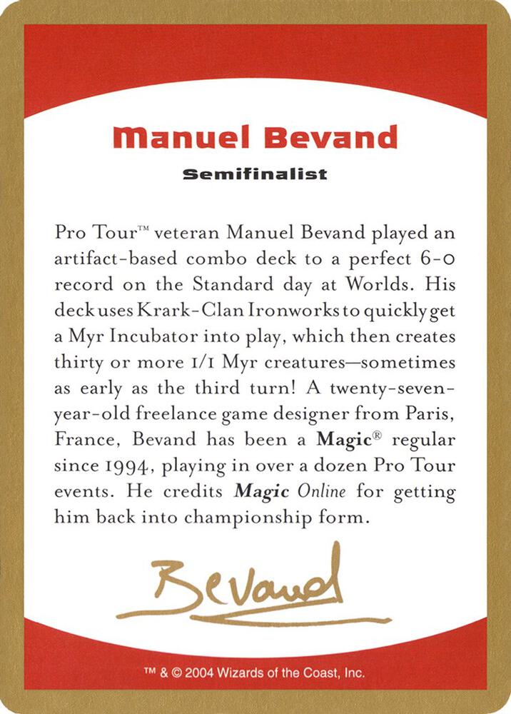 2004 Manuel Bevand Biography Card card from World Championship Decks