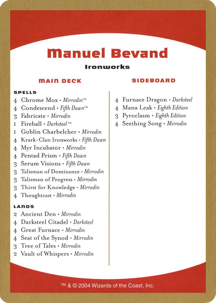 2004 Manuel Bevand Decklist Card card from World Championship Decks