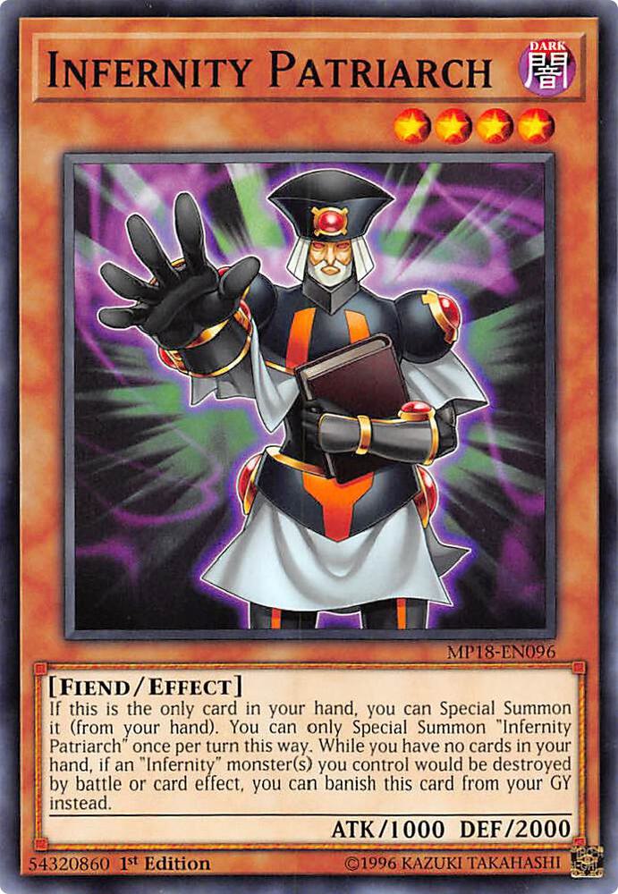 Infernity Patriarch MP18-EN096 card from 2018 Mega-Tins Mega Pack