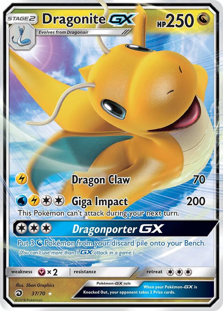 Dragonite GX 37/70 card from Dragon Majesty