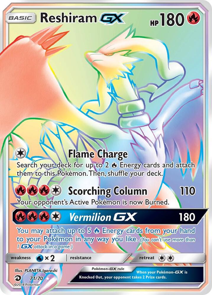 Reshiram GX (Secret) 71/70 card from Dragon Majesty