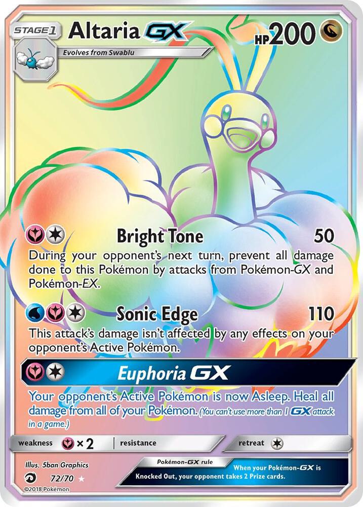 Altaria GX (Secret) 72/70 card from Dragon Majesty