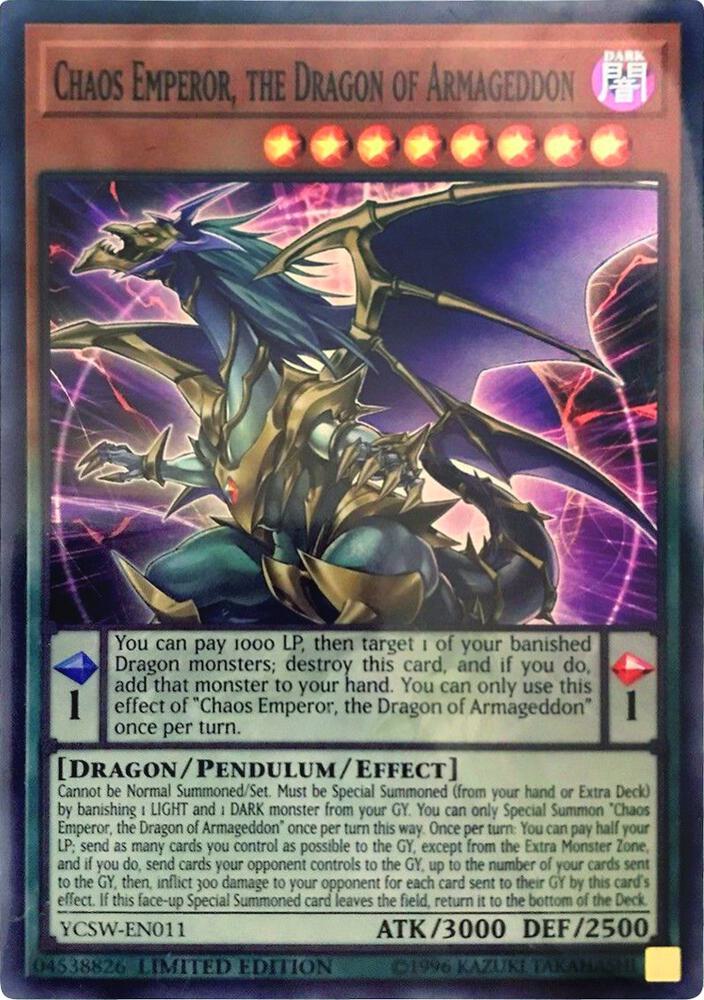 Chaos Emperor, the Dragon of Armageddon (SR) YCSW-EN011 card from Yu-Gi-Oh! Championship Series Prize Cards
