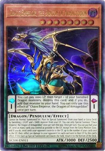 Chaos Emperor, the Dragon of Armageddon (UR) YCSW-EN011 card from Yu-Gi-Oh! Championship Series Prize Cards