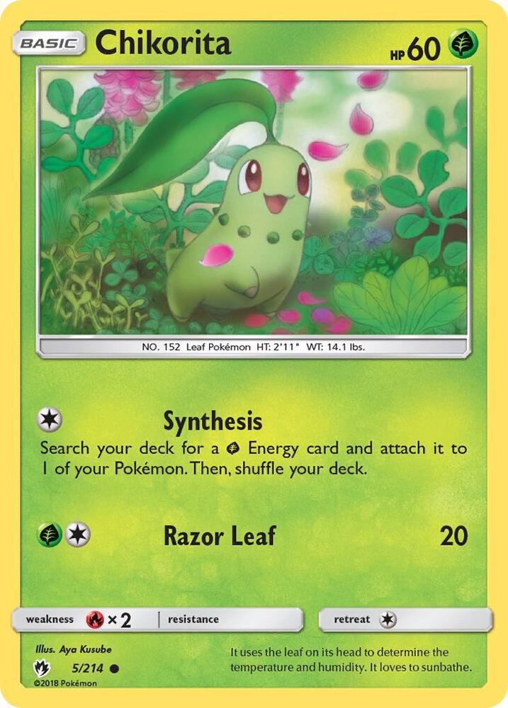 Chikorita (5) 5/214 card from SM - Lost Thunder