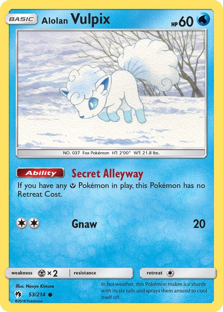 Alolan Vulpix 53/214 card from SM - Lost Thunder