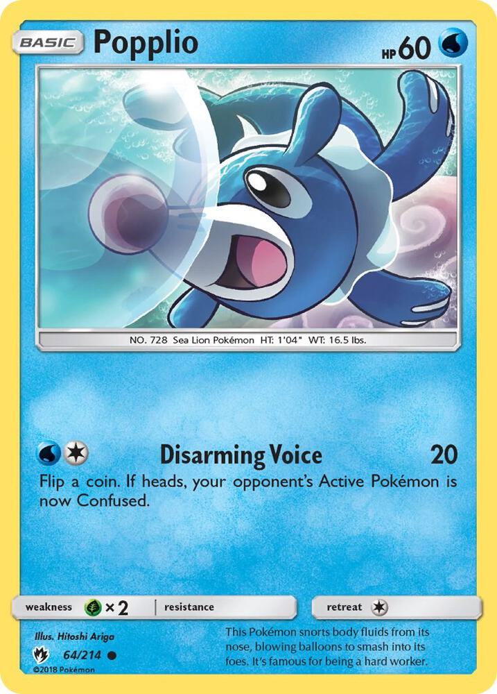 Popplio (64) 64/214 card from SM - Lost Thunder