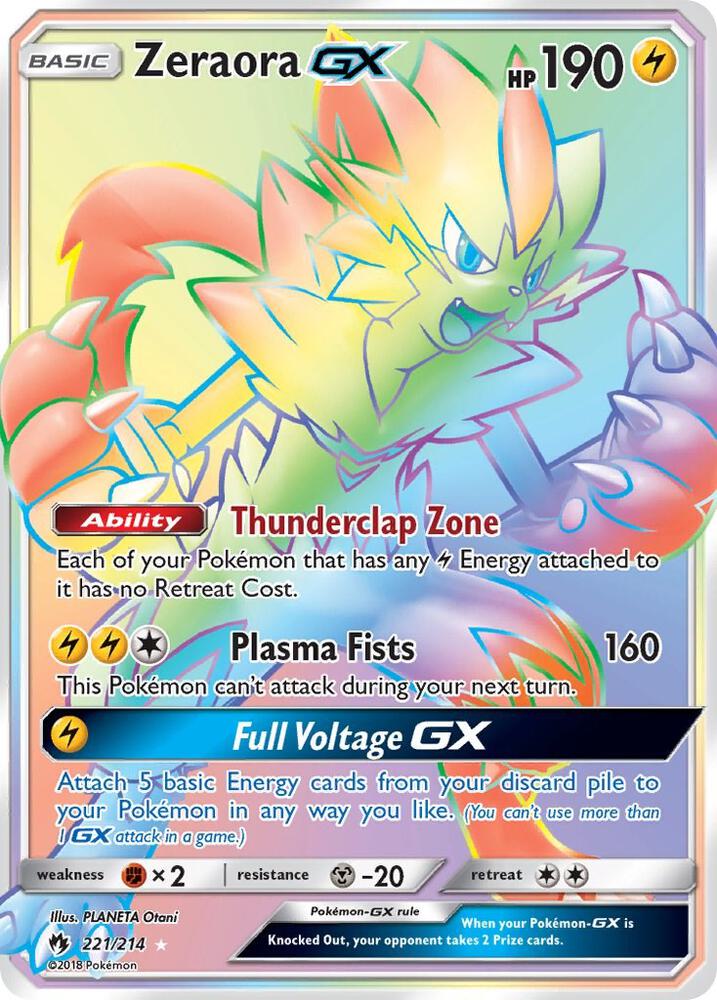 Zeraora GX (Secret) 221/214 card from SM - Lost Thunder