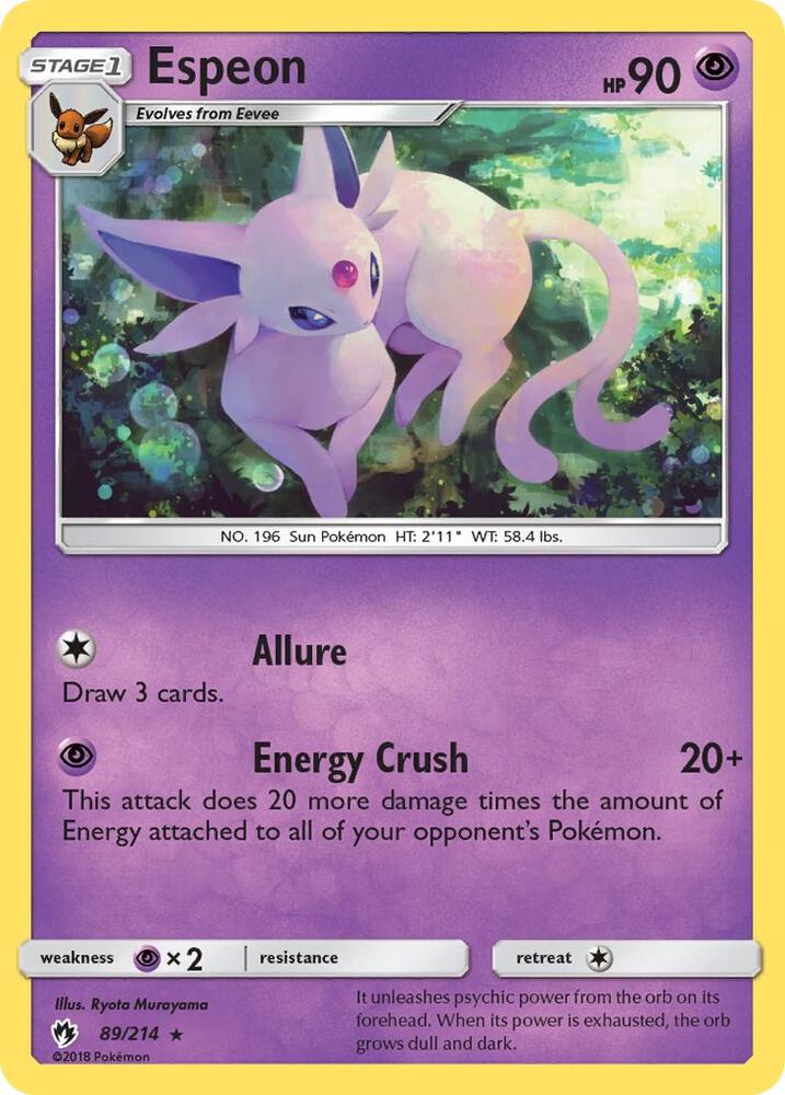 Espeon 89/214 card from SM - Lost Thunder