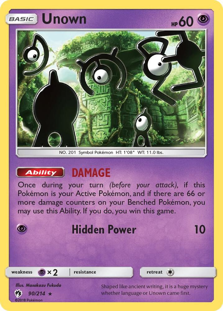 Unown (90) 90/214 card from SM - Lost Thunder