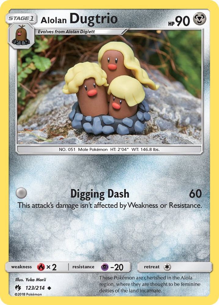 Alolan Dugtrio 123/214 card from SM - Lost Thunder