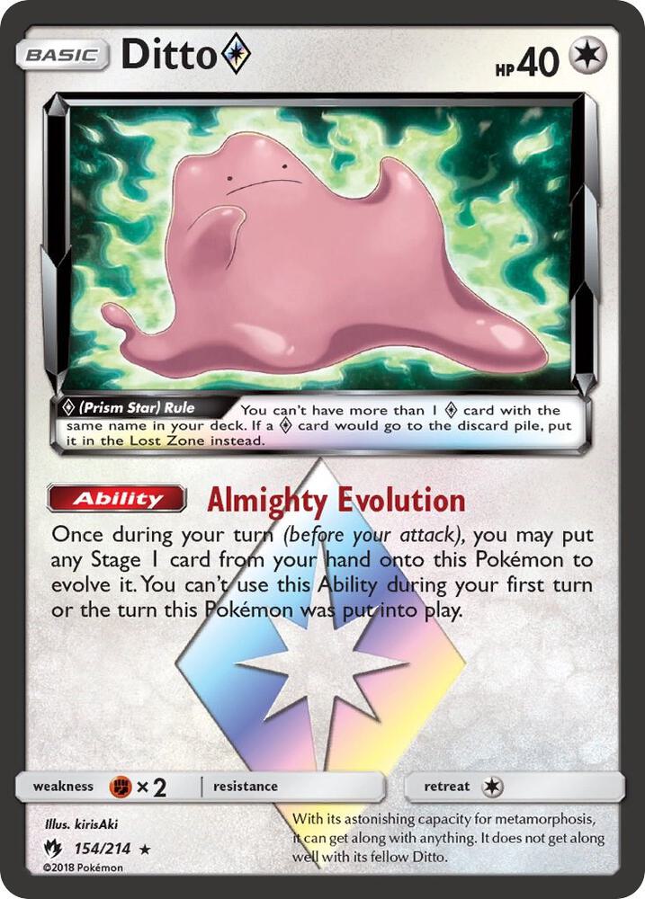 Ditto Prism Star 154/214 card from SM - Lost Thunder