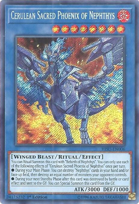 Cerulean Sacred Phoenix of Nephthys HISU-EN006 card from Hidden Summoners