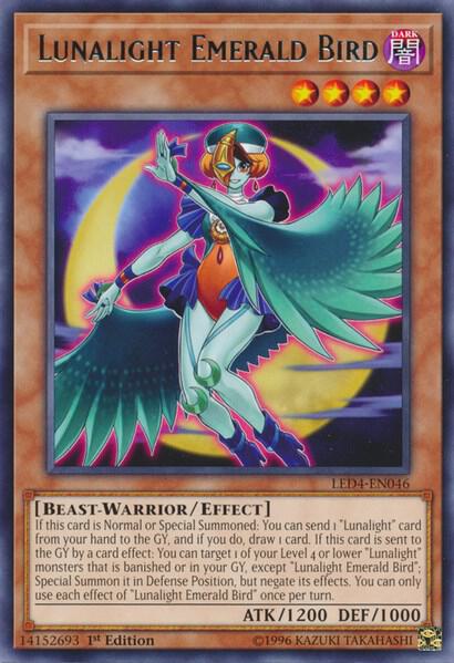 Lunalight Emerald Bird LED4-EN046 card from Legendary Duelists: Sisters of the Rose