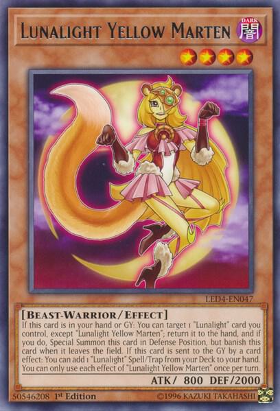 Lunalight Yellow Marten LED4-EN047 card from Legendary Duelists: Sisters of the Rose