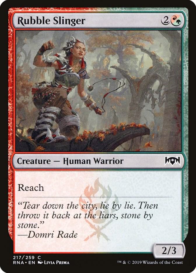 Rubble Slinger 217 card from Ravnica Allegiance