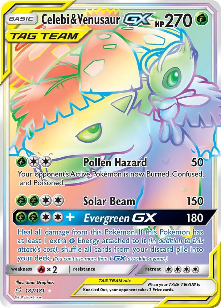 Celebi & Venusaur GX (Secret) 182/181 card from SM - Team Up