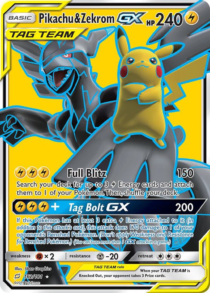 Pikachu & Zekrom GX (Full Art) 162/181 card from SM - Team Up
