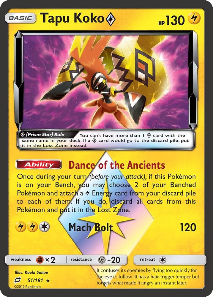 Tapu Koko Prism Star 51/181 card from SM - Team Up