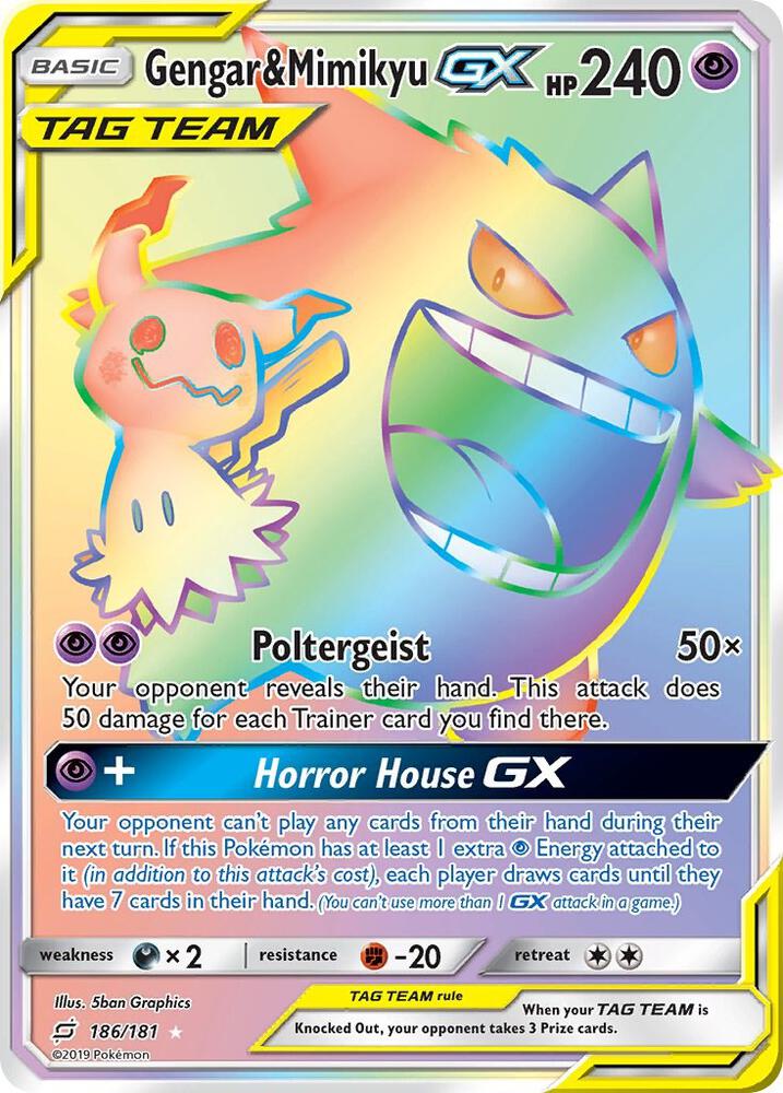 Gengar & Mimikyu GX (Secret) 186/181 card from SM - Team Up