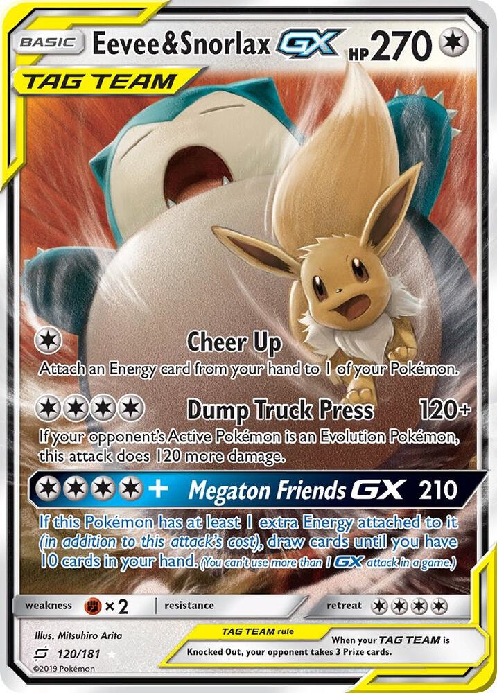 Eevee & Snorlax GX 120/181 card from SM - Team Up