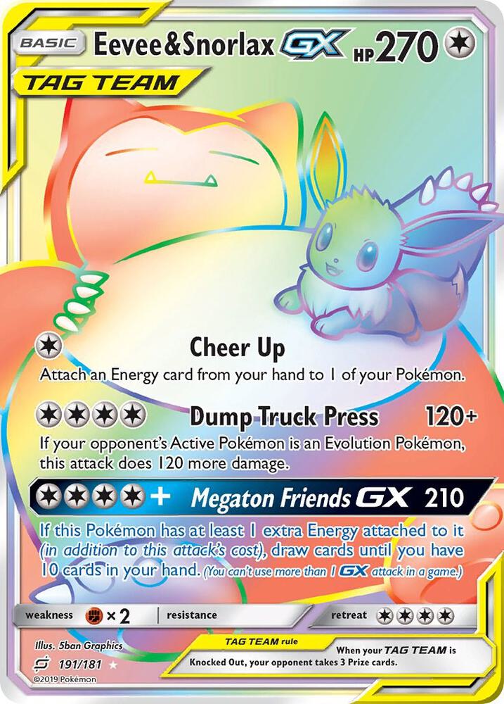 Eevee & Snorlax GX (Secret) 191/181 card from SM - Team Up