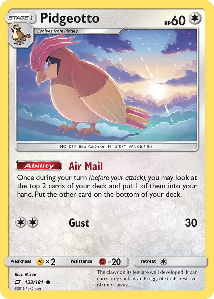 Pidgeotto 123/181 card from SM - Team Up
