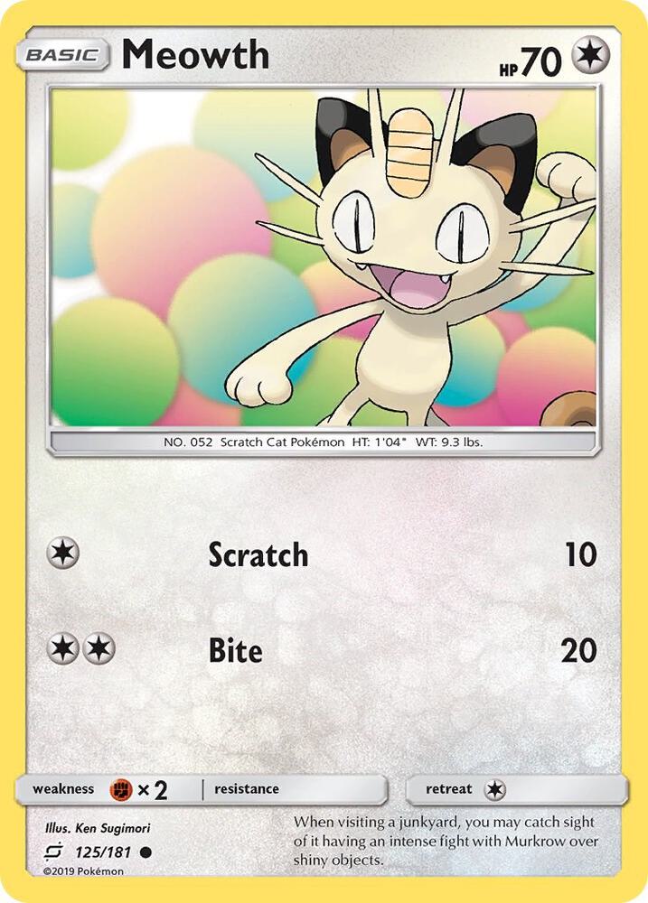 Meowth 125/181 card from SM - Team Up