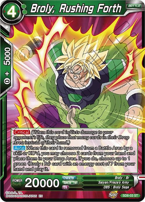 Broly, Rushing Forth SD8-03 card from Destroyer Kings